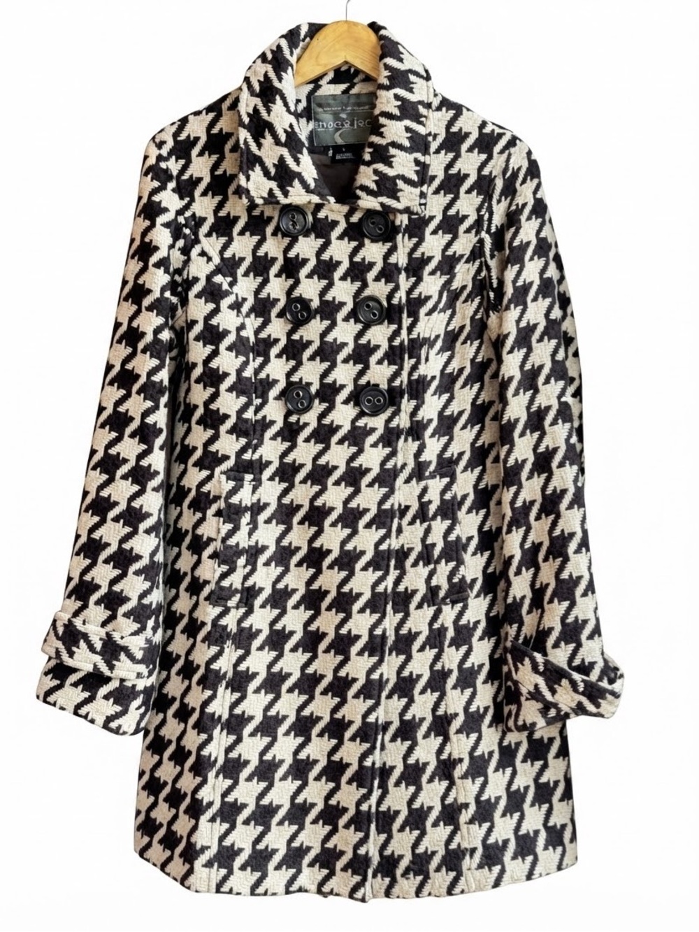 Mac & Jack Double Breasted Houndstooth Coat Brown Tan Women’s Size 8 Fully Lined